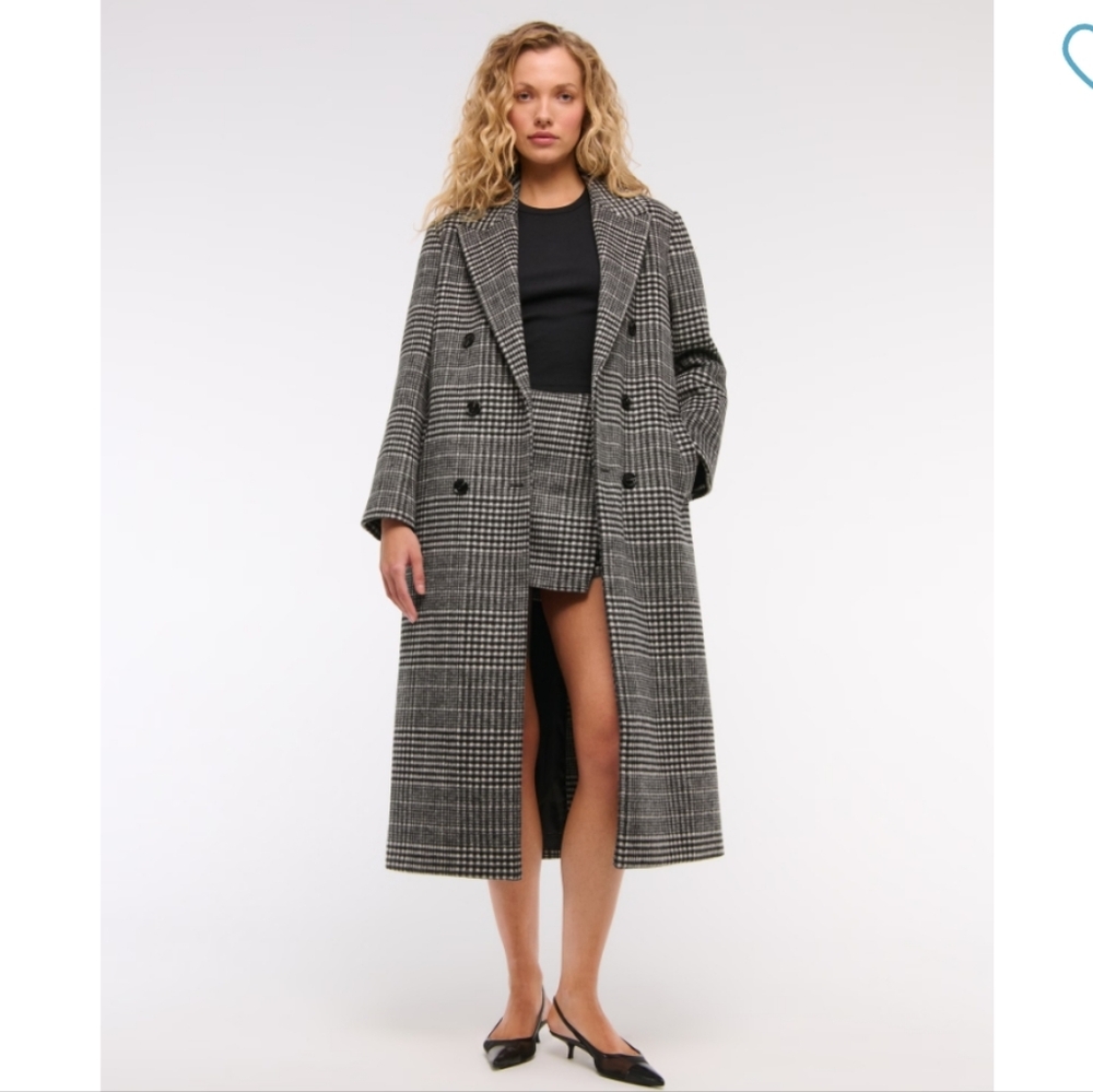 Abercrombie & Fitch Black and White Plaid Wool Blend Coat